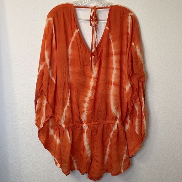 ELAN Orange tie dye shorts romper/coverup | size L - Picture 4 of 6